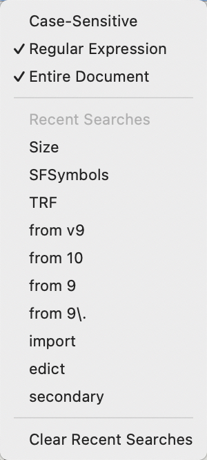 View pane Find, pop-up menu