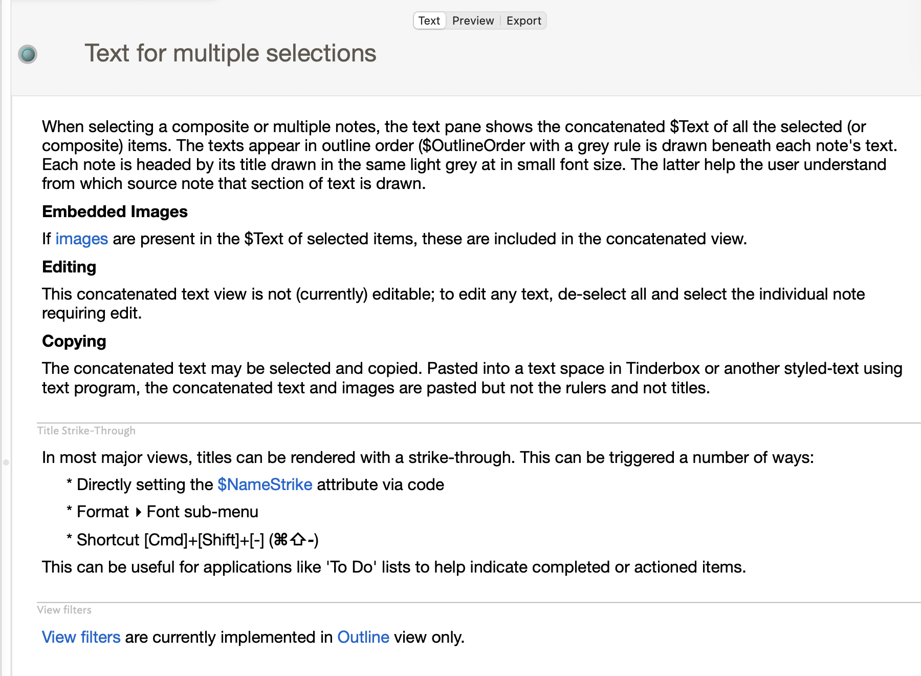 Text pane multi-item selection