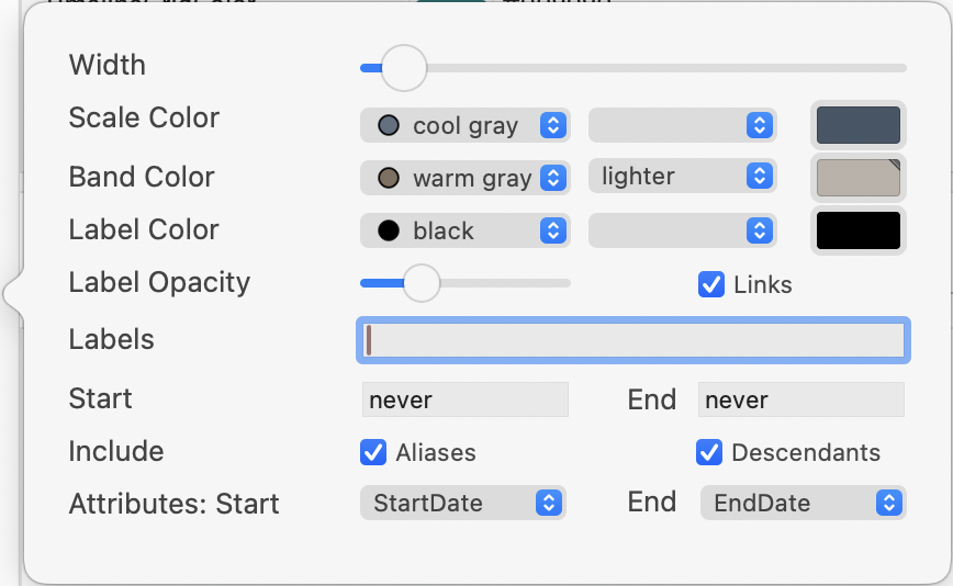 Timeline Settings pop-over