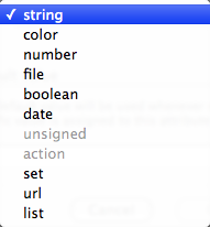 Attribute Type pop-up menu