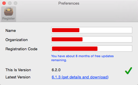 Registering Tinderbox for the first time.