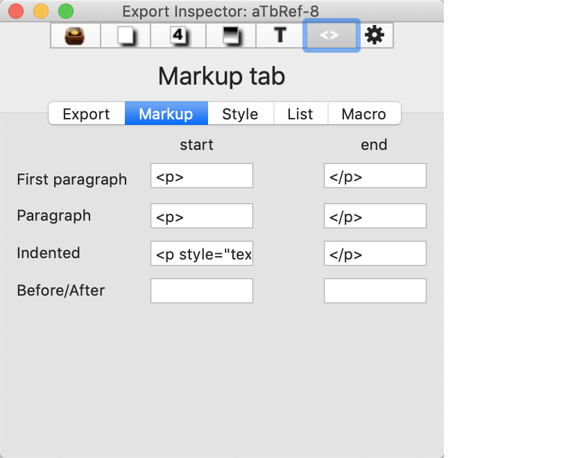 Markup tab