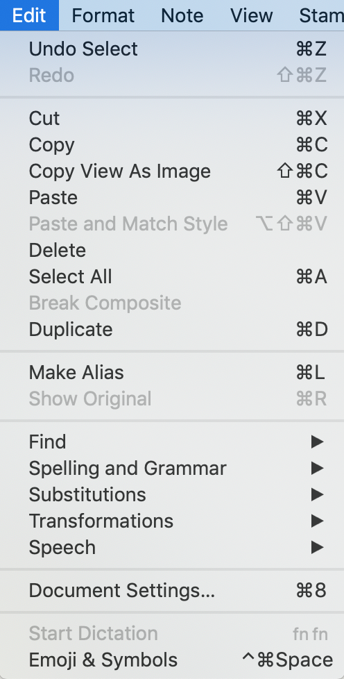 Edit menu