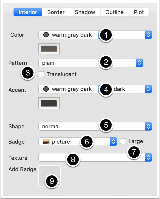 Appearance Inspector - Interior tab