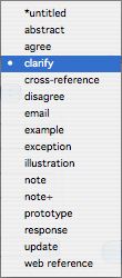 Link types popup menu